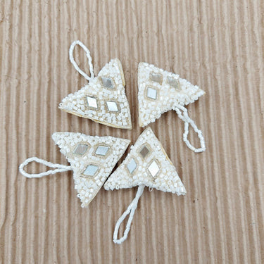 White Beaded Mirror Tassels Latkan, Bridal Tassels, Decorative Tassels